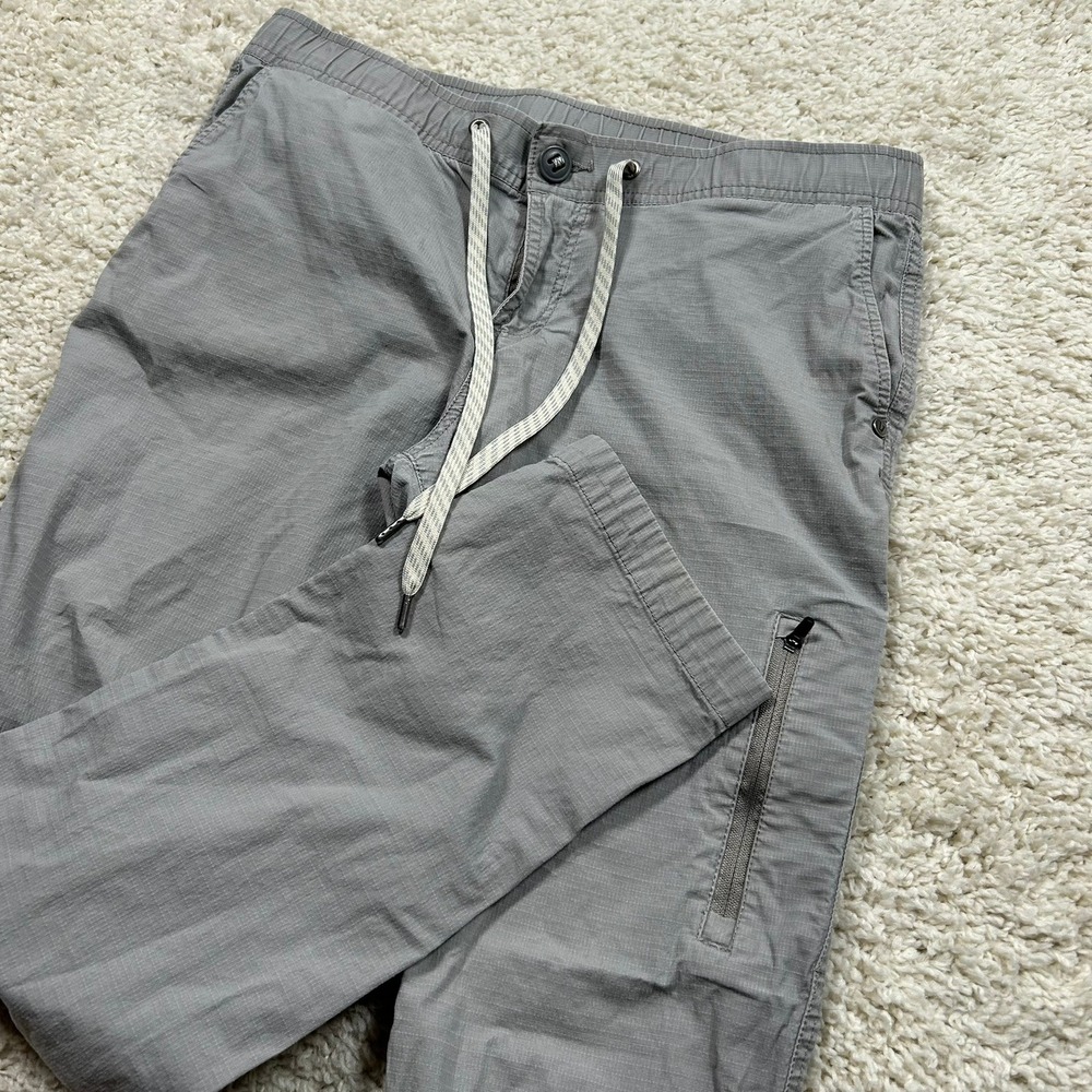Vuori Ripstop Pants Small Gray Elastic Waist Drawstring Cargo Pockets 27" Inseam